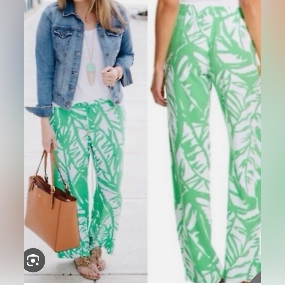 Lilly Pulitzer Green and Tropical Blue  Wide Leg Palazzo Pants Sz:Small